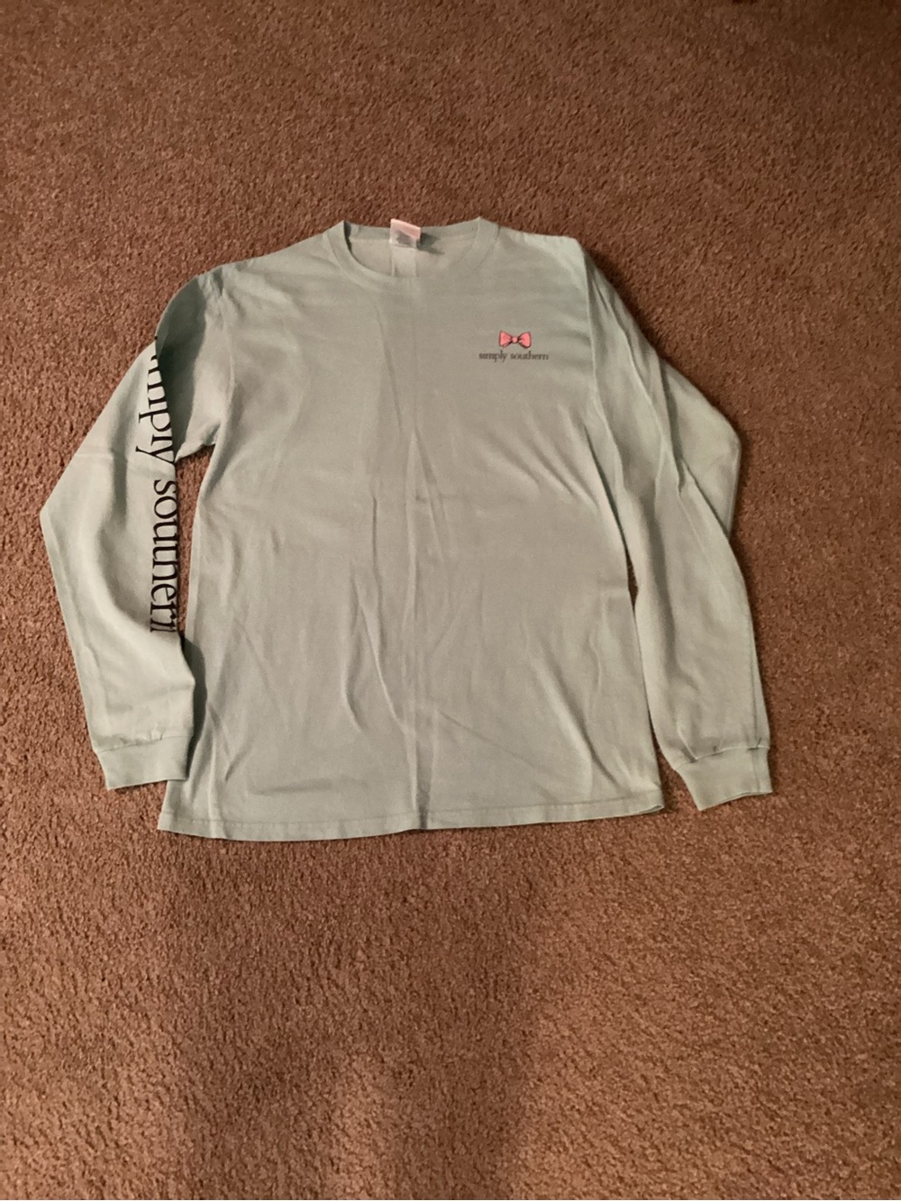 Simply Southern Men's Long Sleeve Tee - Mint with Pink Logo
